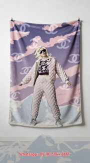 Luxury Chanel Pink Quilted CC Print Flannel Throw Blanket  Pop Art Fashion Girl Mountain Print IMG_7212